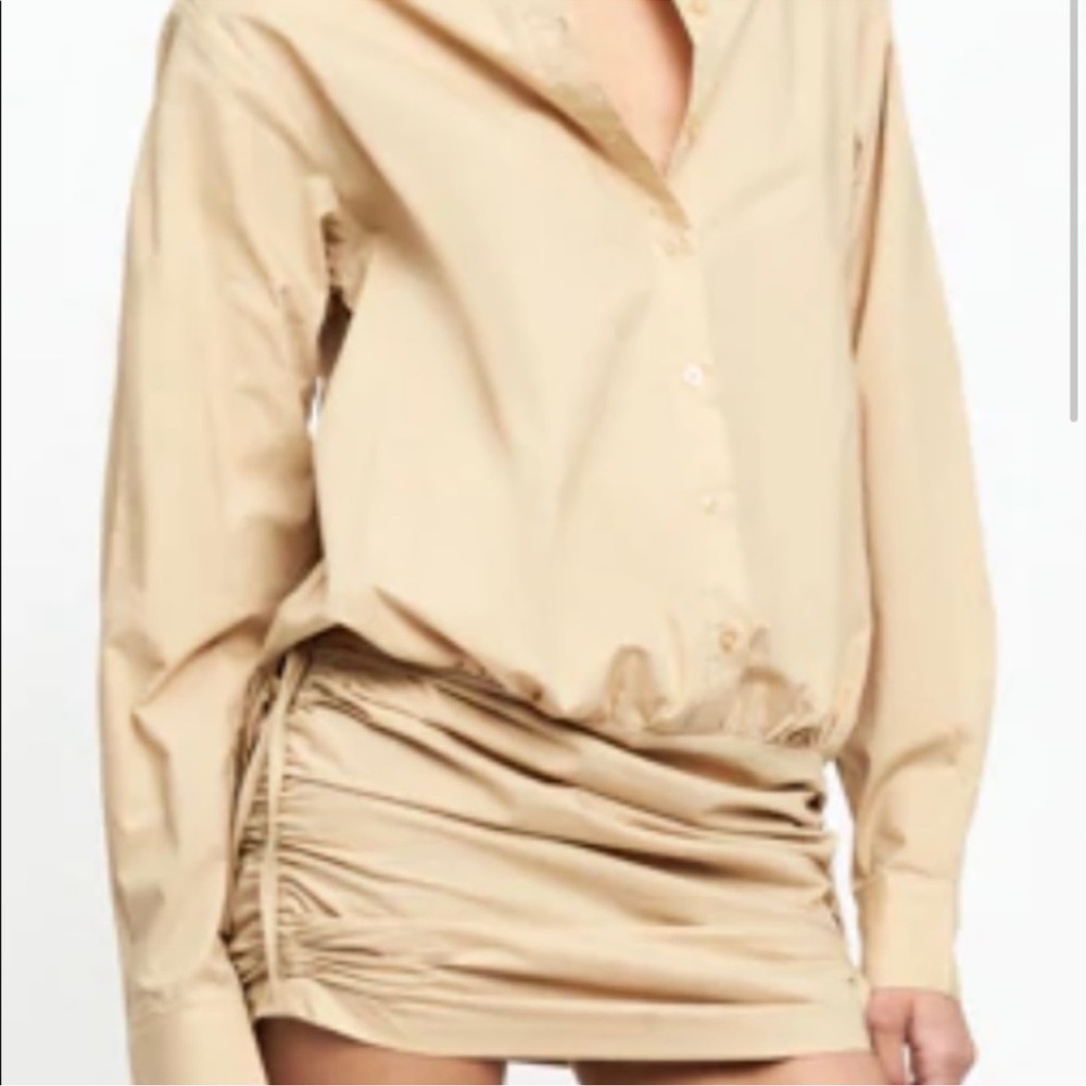 LIONESS the cult mini dress with ruched tie sides in nude beige NWT